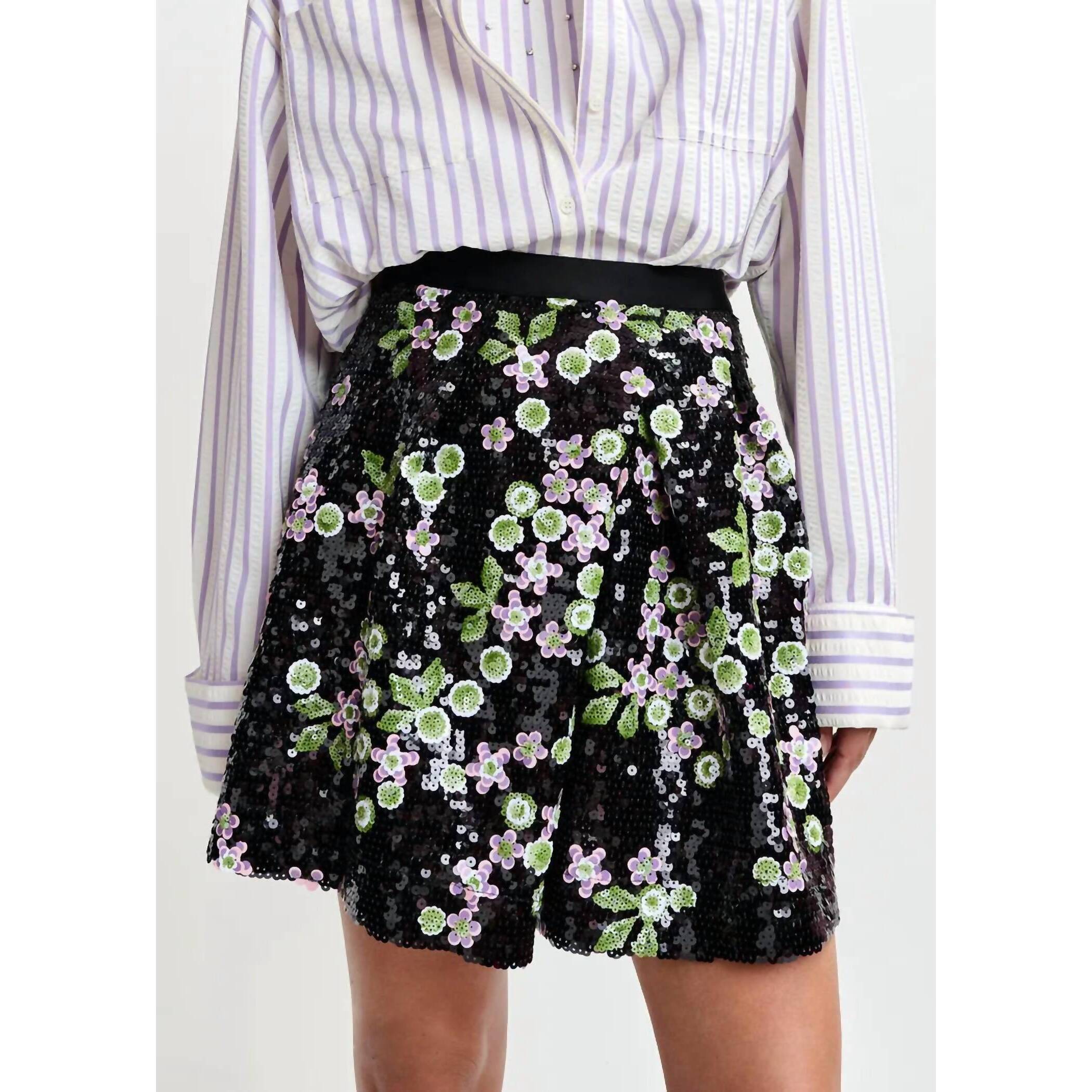 New Essentiel Antwerp Sequin Embellishments Tulip Shape Mini Skirt In Black/Gree